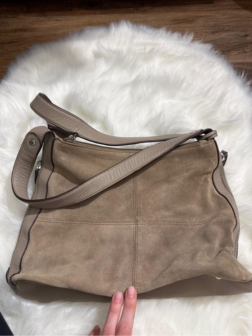 Tignanello Taupe Suede & Leather Shoulder Bag